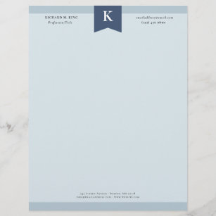 Ash Blue Elegant Bold Monogram Contact Info Letterhead