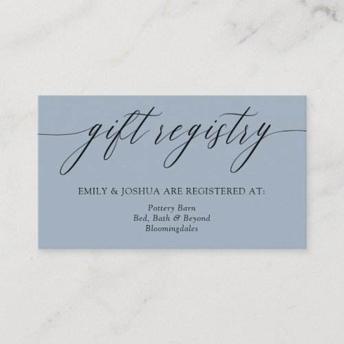 Ash Blue Minimalist Calligraphy Gift Registry Enclosure Card