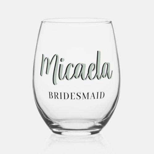 Ash Gray 3D Funny Name Bridesmaid   Stemless Wine Glass