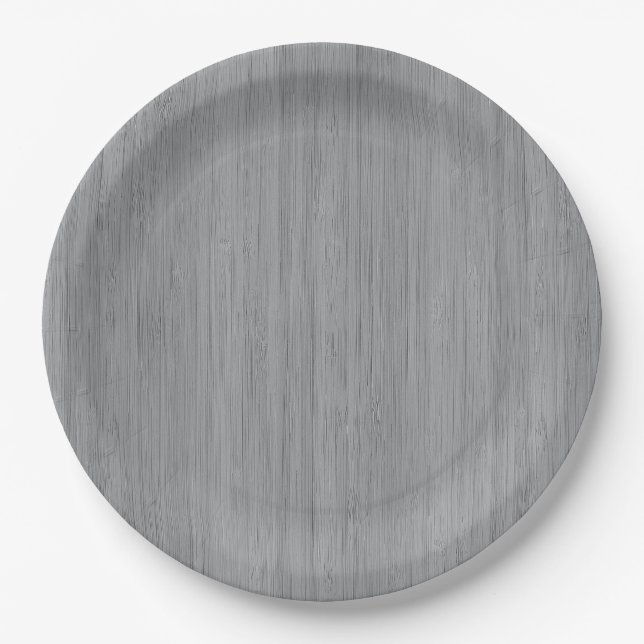 Ash Gray Bamboo Wood Grain Look Paper Plates (Front)