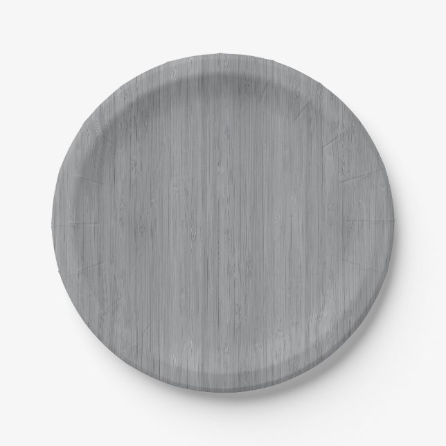 Ash Gray Bamboo Wood Grain Look Paper Plates (Front)