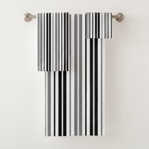 Ash Gray Black White Stripes Pattern   Bath Towel Set