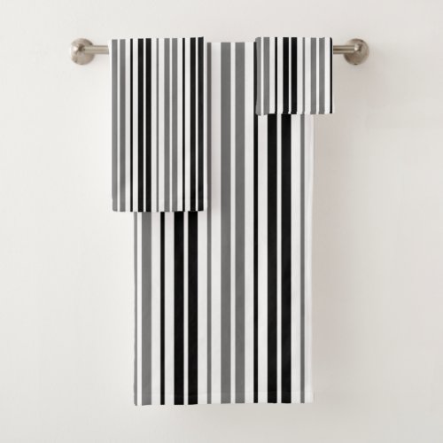 Ash Gray Black White Stripes Pattern Bath Towel Set