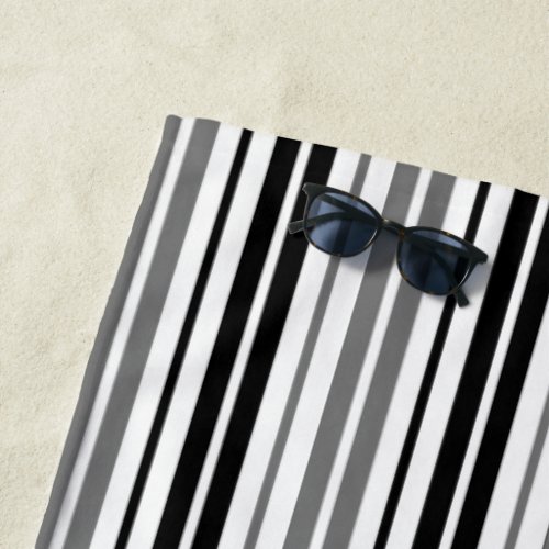 Ash Gray Black White Stripes Pattern Beach Towel