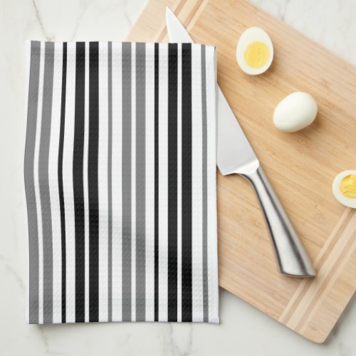 Ash Gray Black White Stripes Pattern Kitchen Towel