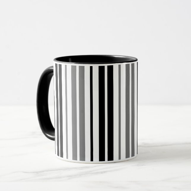 Ash Gray Black White Stripes Pattern   Mug (Front Left)