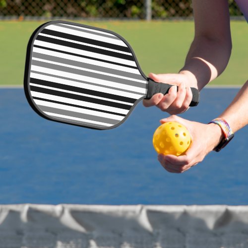 Ash Gray Black White Stripes Pattern   Pickleball Paddle