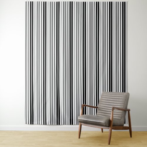 Ash Gray Black White Stripes Pattern Tapestry