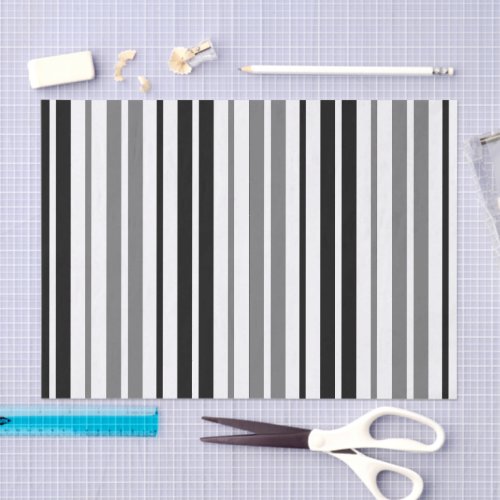 Ash Gray Black White Stripes Pattern Tissue Paper
