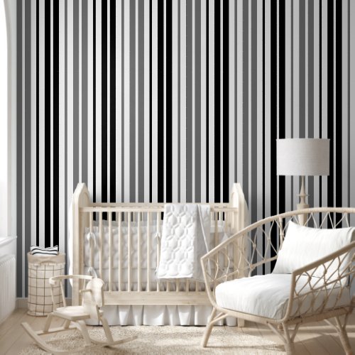 Ash Gray Black White Stripes Pattern Wallpaper