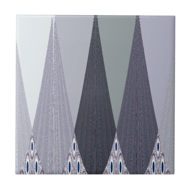 Ash Gray Chevron Dots Art Print Ceramic Tile (Front)