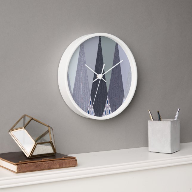 Ash Gray Chevron Dots Art Print Clock (Office)