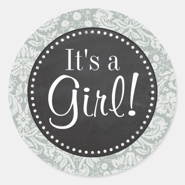 Ash Gray; Grey Damask Pattern; Chalkboard look Classic Round Sticker (Front)