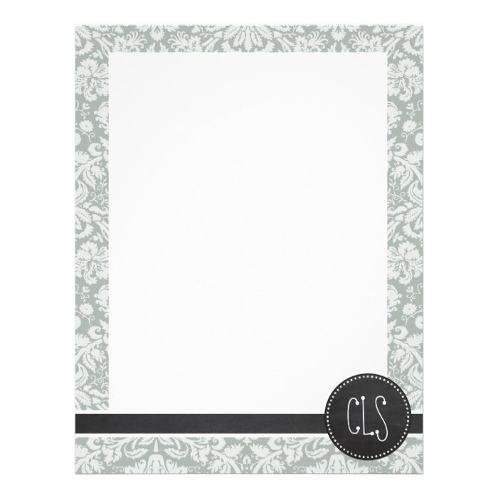 Ash Gray; Grey Damask Pattern; Chalkboard look Personalized Letterhead