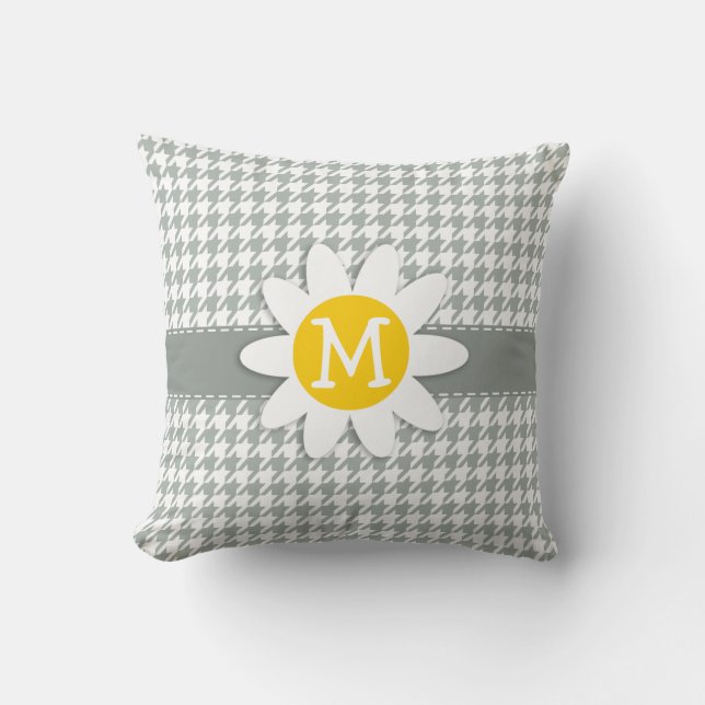 Ash Gray; Grey Houndstooth; Daisy Throw Pillow (Front)