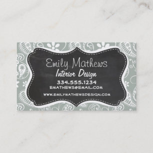 Ash Gray; Grey Paisley; Retro Chalkboard look Business Card