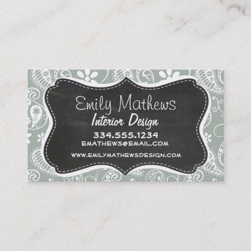 Ash Gray; Grey Paisley; Retro Chalkboard look Business Card Templates