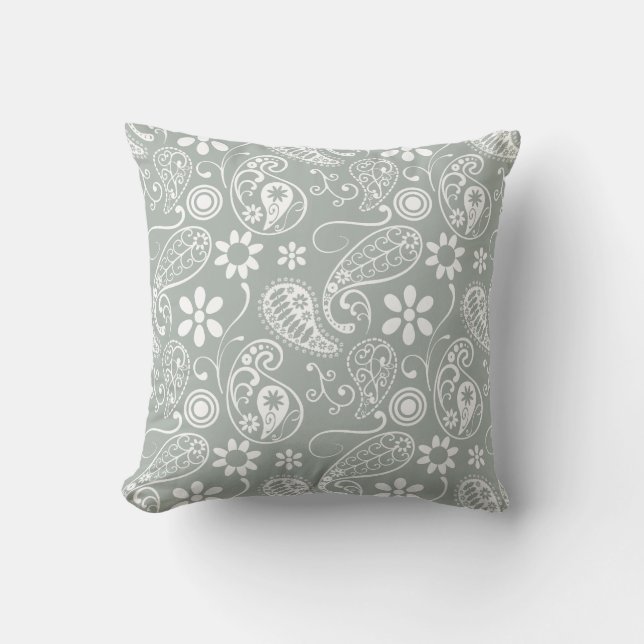 Ash Gray; Grey Paisley Throw Pillow (Front)