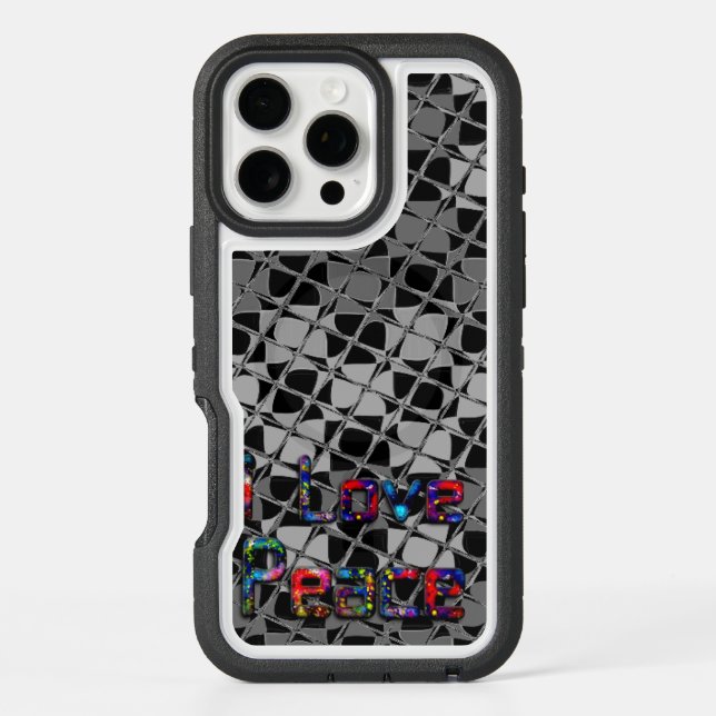 Ash Gray Peace Love Unity iPhone 16 Pro Max Case (Back)