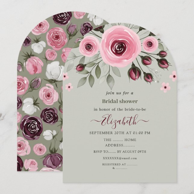 Ash Gray Roses Invitation (Front/Back)