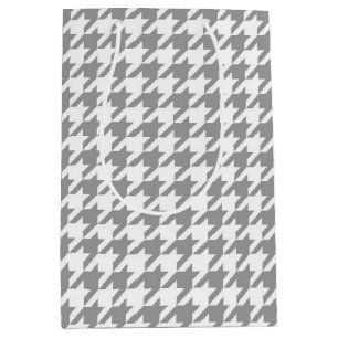 Ash Gray white Houndstooth Check Medium Gift Bag