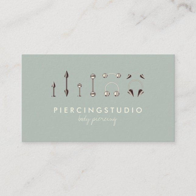 Ash Green Gray Ivory Body Piercing Business Card (Front)