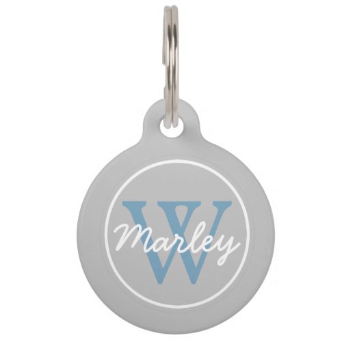 Ash Grey and Carolina Blue Monogram Pet Tag