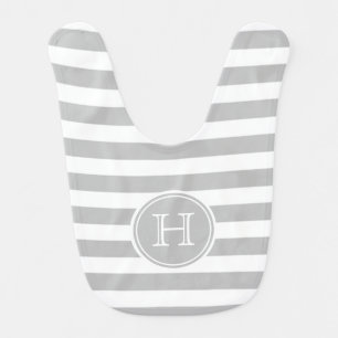 Ash Grey and White Stripe Monogram Baby Bib