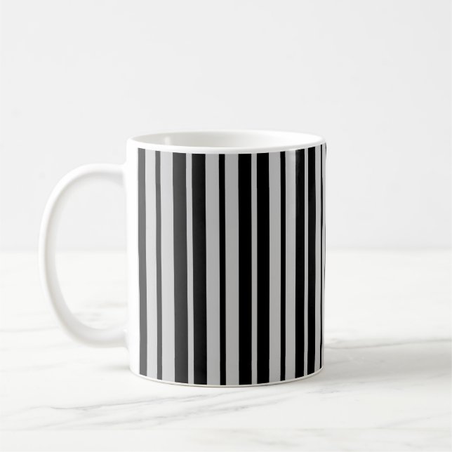 Ash Grey Black Vertical Stripes Pattern Coffee Mug (Left)