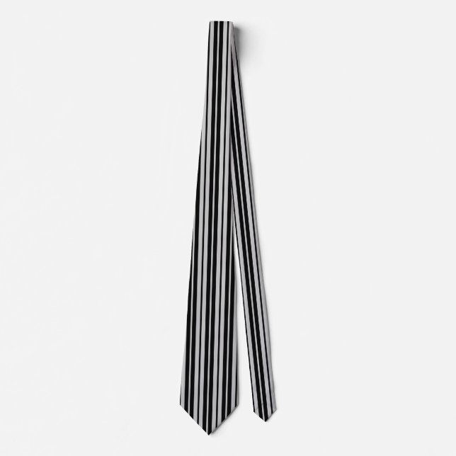 Ash Grey Black Vertical Stripes Pattern Neck Tie (Front)