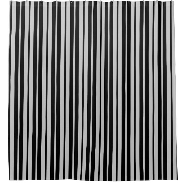 Ash Grey Black Vertical Stripes Pattern Shower Curtain (Front)
