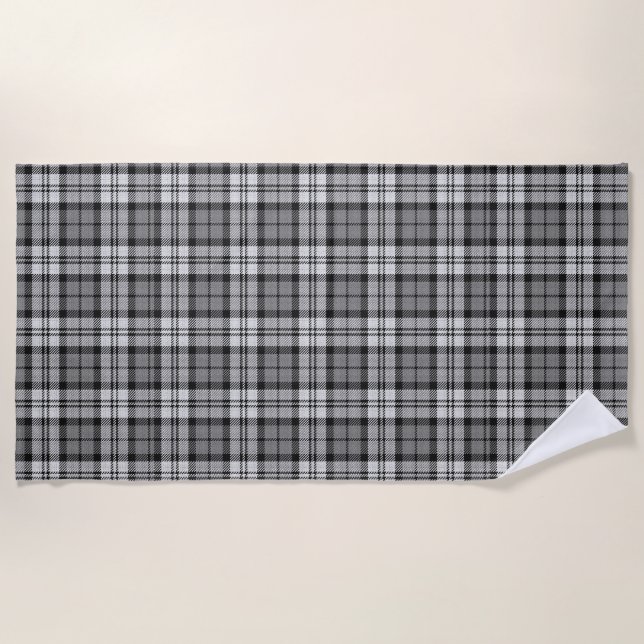 Ash Grey Blackwatch Campbell Tartan Plaid Beach Towel (Front)