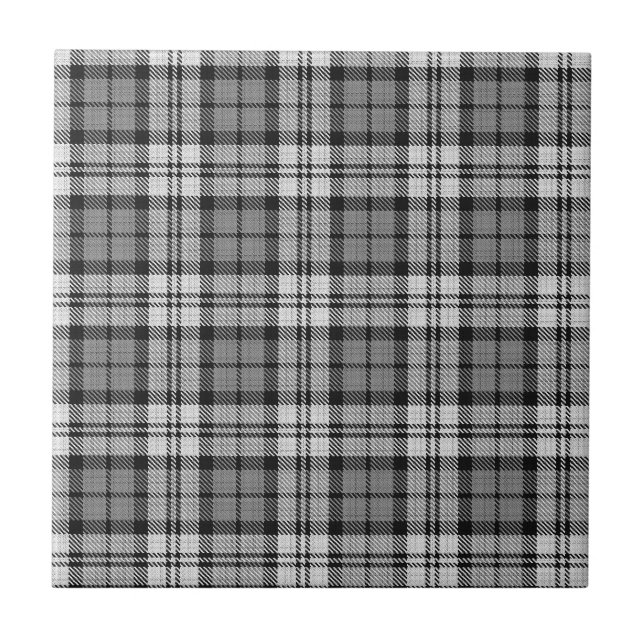 Ash Grey Blackwatch Campbell Tartan Plaid Ceramic Tile (Front)