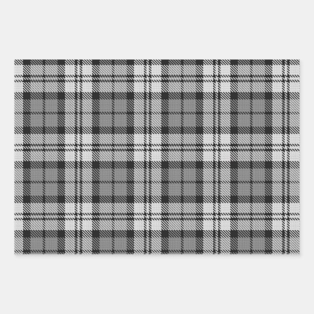 Ash Grey Blackwatch Campbell Tartan Plaid Wrapping Paper Sheets (Front)