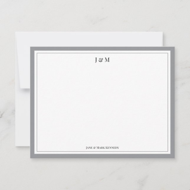 Ash Grey Classic Custom Couple Monogram  Note Card (Front)