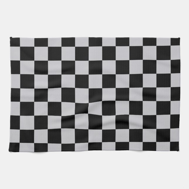 Ash Grey Gray Checker Pattern Design Kitchen Towel (Horizontal)