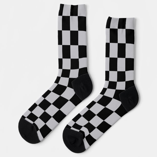 Ash Grey Gray Checker Pattern Design Socks (Left)