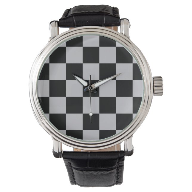 Ash Grey Gray Checker Pattern Design Watch (Front)