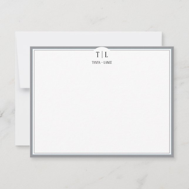Ash Grey Monogram Initials Couple Custom Wedding Note Card (Front)
