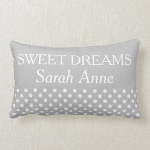 Ash Grey Polka Dot Sweet Dreams Personalized Lumbar Pillow
