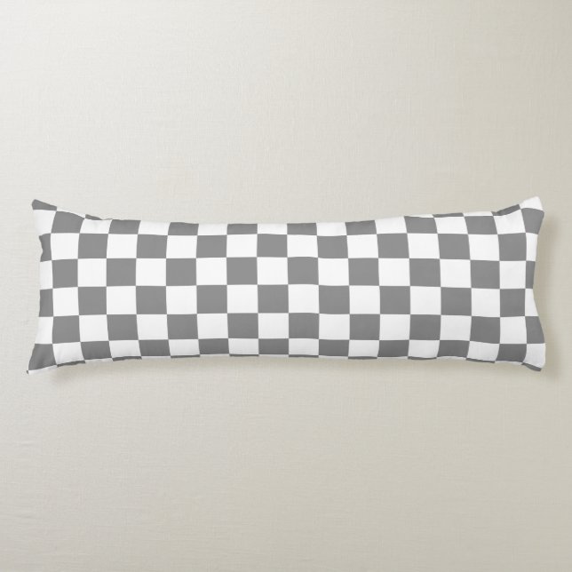 Ash Grey White Checkered Check Pattern Body Pillow (Front)
