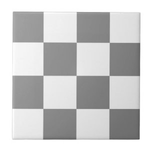 Ash Grey White Checkered Check Pattern Ceramic Tile