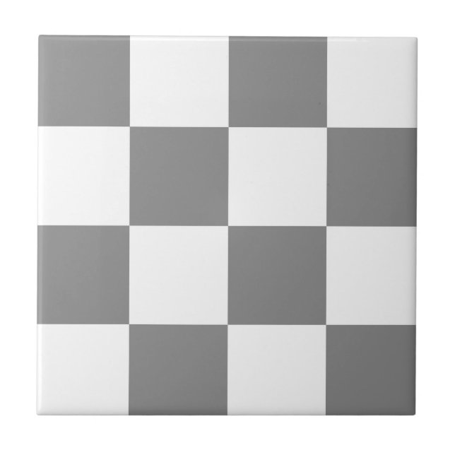 Ash Grey White Checkered Check Pattern Ceramic Tile (Front)