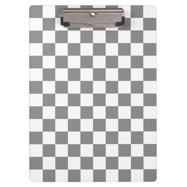 Ash Grey White Checkered Check Pattern Clipboard (Front)