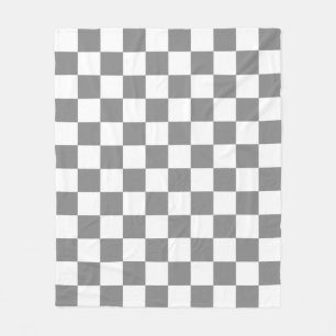 Ash Grey White Checkered Check Pattern Fleece Blanket
