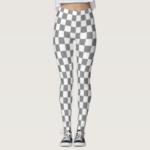 Ash Grey White Checkered Check Pattern Leggings