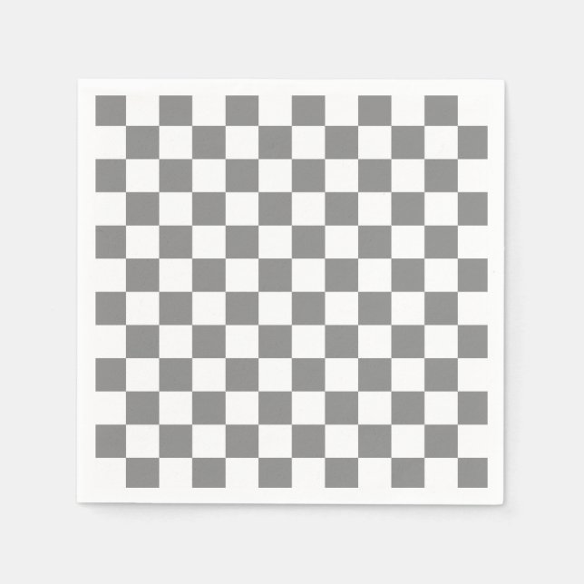Ash Grey White Checkered Check Pattern Napkins (Front)