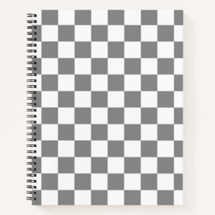 Ash Grey White Checkered Check Pattern Notebook
