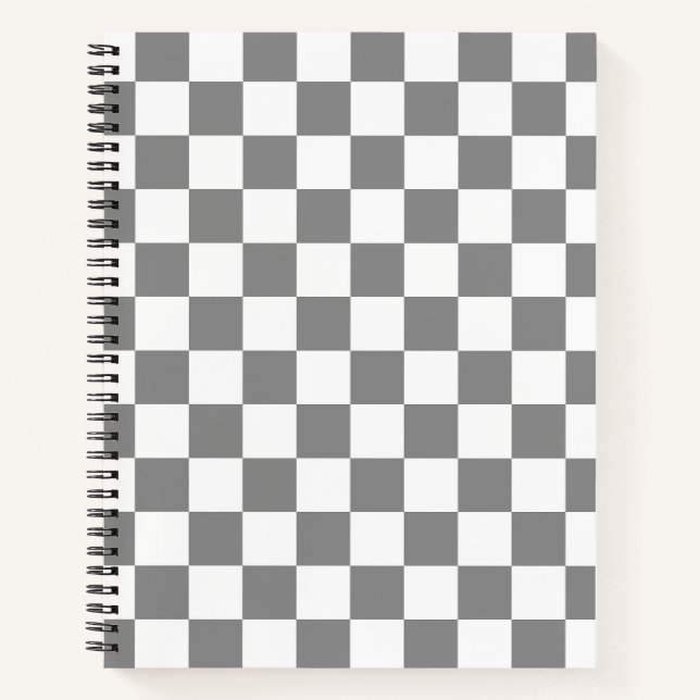 Ash Grey White Checkered Check Pattern Notebook (Front)