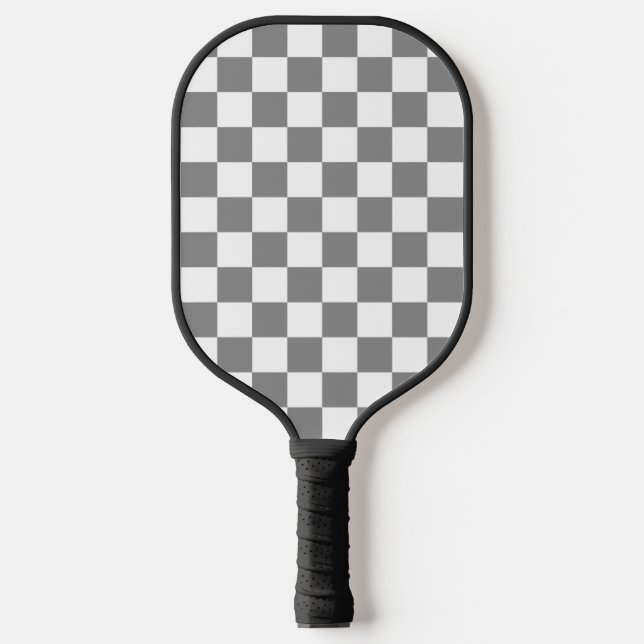 Ash Grey White Checkered Check Pattern Pickleball Paddle (Front)